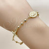 Oro Laminado Fancy Bracelet, Gold Filled Style Guadalupe and Cross Design, Polished, Golden Finish, 03.213.0350.08