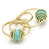 Oro Laminado Small Hoop, Gold Filled Style Ball Design, with Aqua Blue Pearl, Diamond Cutting Finish, Golden Finish, 02.65.2504.1.25