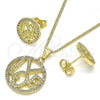 Oro Laminado Earring and Pendant Adult Set, Gold Filled Style Love Design, with White Micro Pave, Polished, Golden Finish, 10.156.0357