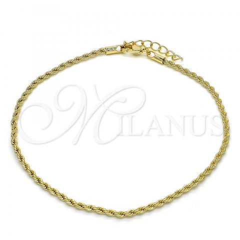 Oro Laminado Basic Anklet, Gold Filled Style Rope Design, Polished, Golden Finish, 04.213.0105.10