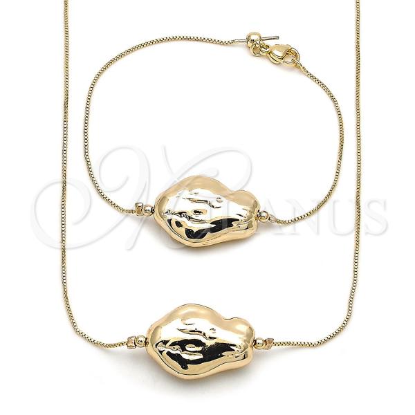 Oro Laminado Necklace and Bracelet, Gold Filled Style Box Design, Polished, Golden Finish, 06.63.0285