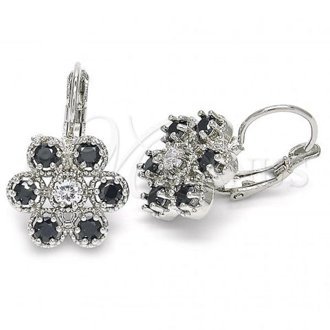 Rhodium Plated Leverback Earring, with Black and White Cubic Zirconia, Polished, Rhodium Finish, 02.210.0215.6