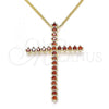 Oro Laminado Pendant Necklace, Gold Filled Style Cross Design, with Garnet Cubic Zirconia, Polished, Golden Finish, 04.284.0024.1.20