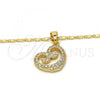 Oro Laminado Pendant Necklace, Gold Filled Style Heart Design, with White Cubic Zirconia, Polished, Golden Finish, 04.304.0006.18