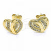 Oro Laminado Stud Earring, Gold Filled Style Heart Design, with White Micro Pave, Polished, Golden Finish, 02.94.0107