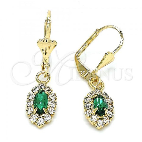 Oro Laminado Dangle Earring, Gold Filled Style with Green and White Crystal, Polished, Golden Finish, 02.122.0115.6