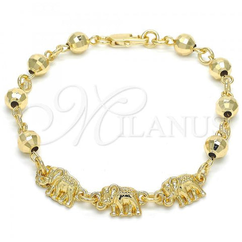 Oro Laminado Fancy Bracelet, Gold Filled Style Elephant Design, Polished, Golden Finish, 03.63.1955.07