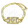 Oro Laminado Fancy Bracelet, Gold Filled Style San Benito Design, with White Crystal, Polished, Golden Finish, 03.351.0042.07