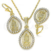 Oro Laminado Earring and Pendant Adult Set, Gold Filled Style with White Crystal, Polished, Golden Finish, 10.351.0012.2