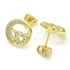 Oro Laminado Stud Earring, Gold Filled Style Heart Design, with White Micro Pave, Polished, Golden Finish, 02.156.0397