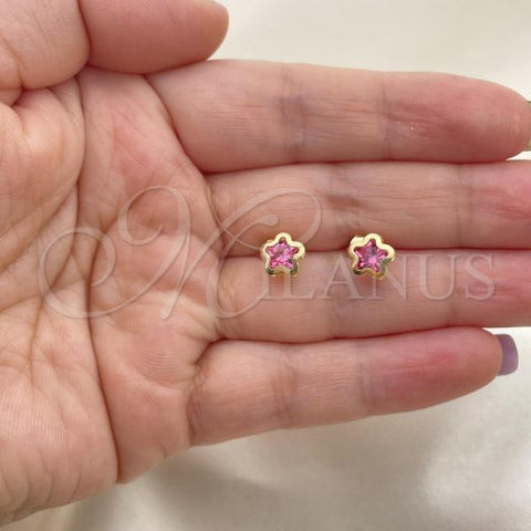 Oro Laminado Stud Earring, Gold Filled Style Star Design, with Rose Cubic Zirconia, Polished, Golden Finish, 02.02.0533.1