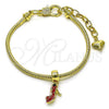 Oro Laminado Charm Bracelet, Gold Filled Style Shoes and Heart Design, Red Enamel Finish, Golden Finish, 03.341.2283.07