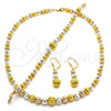 Oro Laminado Necklace, Bracelet and Earring, Gold Filled Style Diamond Cutting Finish, Tricolor, 06.170.0006