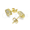 Oro Laminado Stud Earring, Gold Filled Style with White Micro Pave, Polished, Golden Finish, 02.342.0160