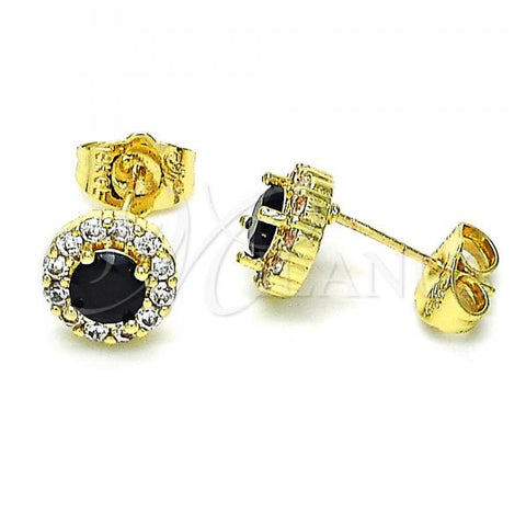 Oro Laminado Stud Earring, Gold Filled Style with Black and White Cubic Zirconia, Polished, Golden Finish, 02.310.0028.3