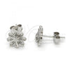 Sterling Silver Stud Earring, Peacock Design, with White Micro Pave, Polished, Rhodium Finish, 02.292.0009