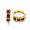 Oro Laminado Huggie Hoop, Gold Filled Style with Garnet Cubic Zirconia, Polished, Golden Finish, 02.266.0046.15