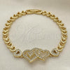 Oro Laminado Fancy Bracelet, Gold Filled Style Heart Design, with White Micro Pave, Polished, Golden Finish, 03.283.0053.07