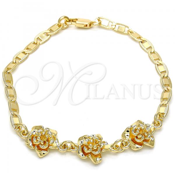Oro Laminado Fancy Bracelet, Gold Filled Style Flower Design, Polished, Golden Finish, 03.63.1895.08
