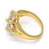 Oro Laminado Multi Stone Ring, Gold Filled Style Flower Design, with White Cubic Zirconia, Polished, Golden Finish, 01.210.0012.07 (Size 7)