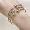 Oro Laminado Trio Bangle, Gold Filled Style Ball Design, with White Micro Pave, Diamond Cutting Finish, Tricolor, 07.282.0022