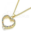 Oro Laminado Pendant Necklace, Gold Filled Style Heart Design, with Multicolor Micro Pave, Polished, Golden Finish, 04.94.0037.2.20