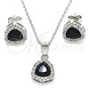Sterling Silver Earring and Pendant Adult Set, with Black Cubic Zirconia and White Crystal, Polished, Rhodium Finish, 10.175.0070.4