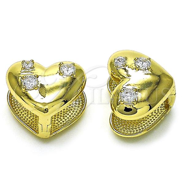 Oro Laminado Huggie Hoop, Gold Filled Style Heart Design, with White Cubic Zirconia, Polished, Golden Finish, 02.213.0717.12