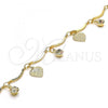 Oro Laminado Charm Bracelet, Gold Filled Style Heart Design, with White Crystal, Polished, Golden Finish, 5.030.013.08