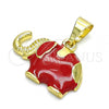 Oro Laminado Fancy Pendant, Gold Filled Style Elephant Design, Red Enamel Finish, Golden Finish, 05.253.0120.1