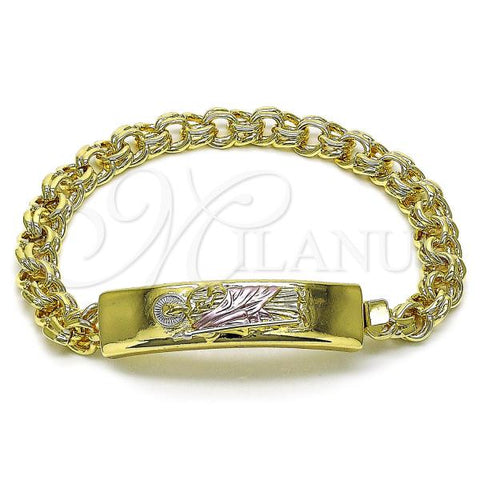 Oro Laminado ID Bracelet, Gold Filled Style San Judas Design, Polished, Tricolor, 03.120.0013.08