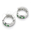 Rhodium Plated Huggie Hoop, with Green and White Cubic Zirconia, Polished, Rhodium Finish, 02.210.0032.7.15