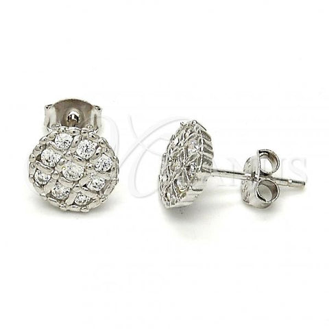 Sterling Silver Stud Earring, with White Cubic Zirconia, Polished, Rhodium Finish, 02.285.0012