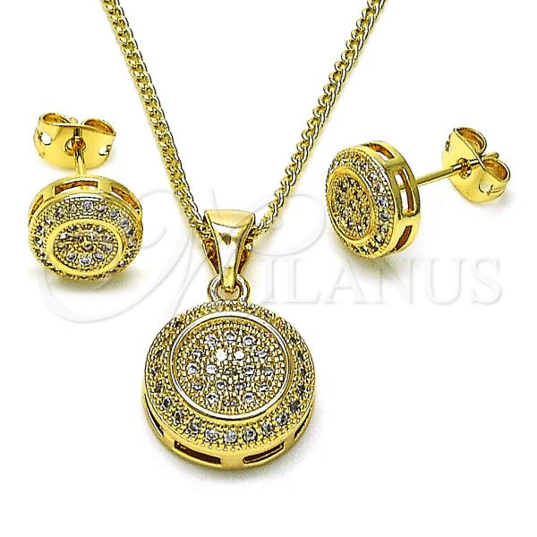 Oro Laminado Earring and Pendant Adult Set, Gold Filled Style with White Micro Pave, Polished, Golden Finish, 10.342.0139