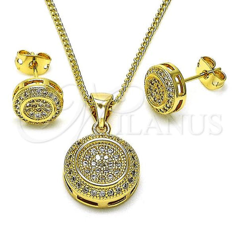 Oro Laminado Earring and Pendant Adult Set, Gold Filled Style with White Micro Pave, Polished, Golden Finish, 10.342.0139