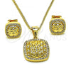 Oro Laminado Earring and Pendant Adult Set, Gold Filled Style with White Micro Pave, Polished, Golden Finish, 10.342.0108