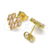 Oro Laminado Stud Earring, Gold Filled Style with Pink Cubic Zirconia, Polished, Golden Finish, 02.310.0053.1