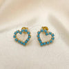 Oro Laminado Stud Earring, Gold Filled Style Heart Design, with Turquoise Cubic Zirconia, Polished, Golden Finish, 02.09.0213