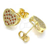 Oro Laminado Stud Earring, Gold Filled Style Heart Design, with Garnet and White Micro Pave, Polished, Golden Finish, 02.94.0080.1