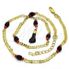 Oro Laminado Fancy Necklace, Gold Filled Style Figa Hand and Mariner Design, with Black and Orange Red Crystal, Polished, Golden Finish, 03.63.1812.18