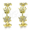 Oro Laminado Stud Earring, Gold Filled Style Butterfly Design, with White Micro Pave, Polished, Golden Finish, 02.341.0096