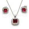 Sterling Silver Earring and Pendant Adult Set, with Garnet and White Cubic Zirconia, Polished, Rhodium Finish, 10.286.0026