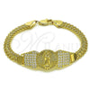 Oro Laminado Fancy Bracelet, Gold Filled Style Guadalupe and Bismark Design, with White Cubic Zirconia, Polished, Golden Finish, 03.411.0041.08