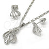 Rhodium Plated Earring and Pendant Adult Set, Leaf Design, with White Micro Pave, Polished, Rhodium Finish, 10.156.0095