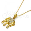 Oro Laminado Pendant Necklace, Gold Filled Style Elephant Design, with White Crystal, Polished, Golden Finish, 04.118.0116.18