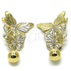 Oro Laminado Long Earring, Gold Filled Style Butterfly and Ball Design, Polished, Golden Finish, 02.385.0060