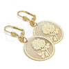 Oro Laminado Dangle Earring, Gold Filled Style Flower Design, Polished, Golden Finish, 69.012