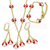 Oro Laminado Earring and Pendant Children Set, Gold Filled Style Ladybug Design, with White Crystal, Red Enamel Finish, Golden Finish, 06.60.0005.3