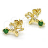 Oro Laminado Stud Earring, Gold Filled Style Butterfly Design, with Green and White Cubic Zirconia, Polished, Golden Finish, 02.210.0093.1