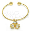 Oro Laminado Individual Bangle, Gold Filled Style Flower Design, with White Cubic Zirconia, Polished, Golden Finish, 07.63.0200 (02 MM Thickness, One size fits all)